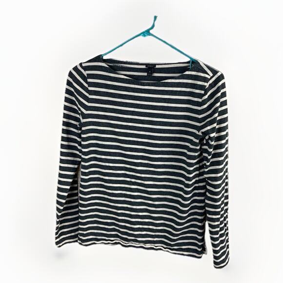 J Crew XS Long Sleeve Shirt Boat Neck Heather Gray White Striped Cotton Preppy - Picture 1 of 4
